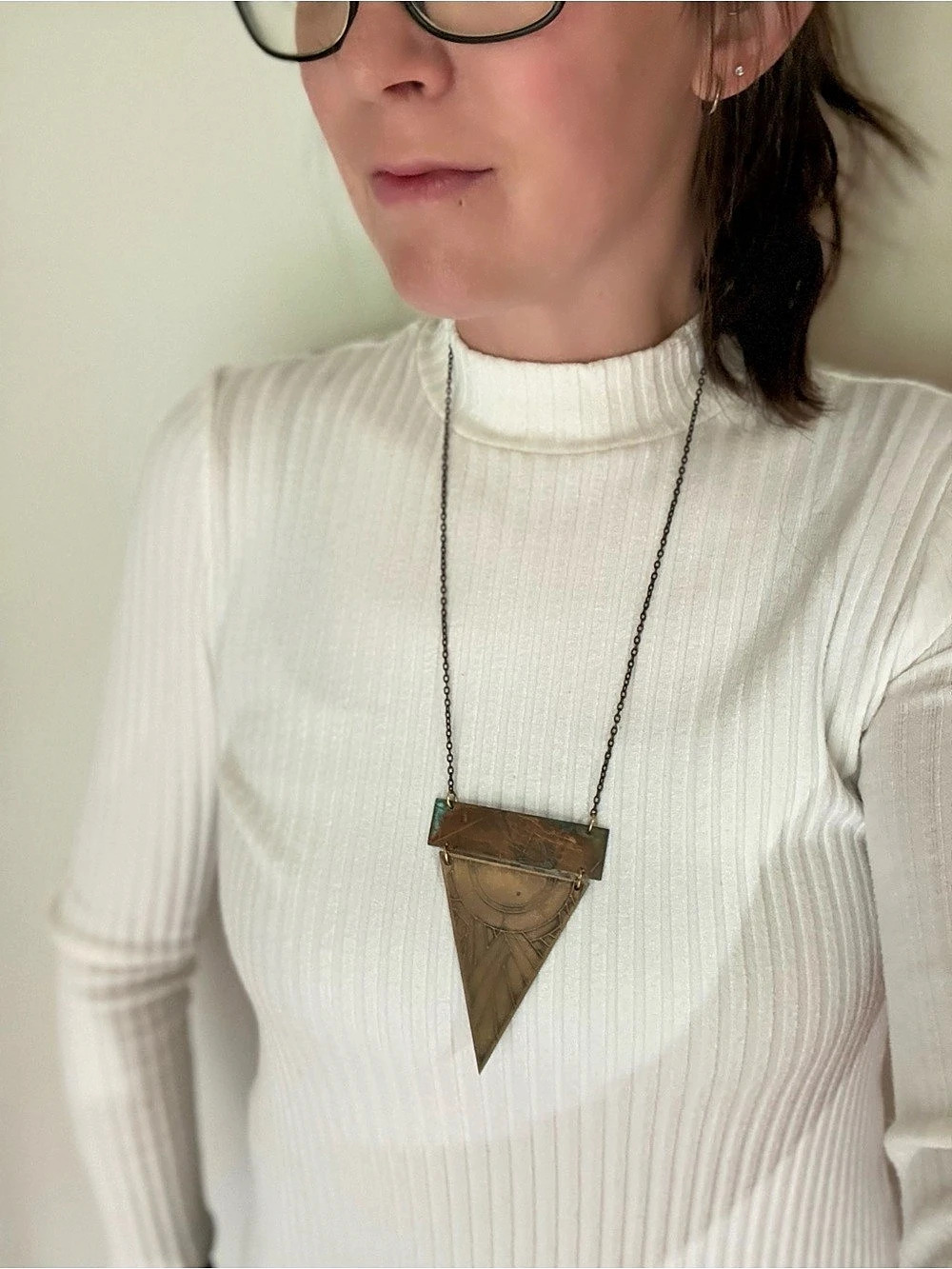 Handmade Brass Patina Geometric Pendant Necklace OOAK